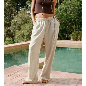 ZARA linen blend pants with elastic drawstring waistband